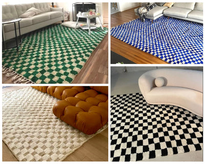 Checkered Wool Rugs Collection Handmade in Morocco - All sizes - All colours - Authentic Moroccan