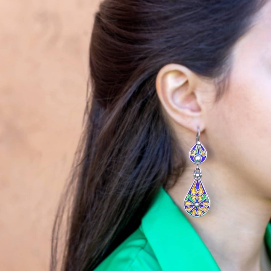 Moroccan Silver Earrings Collection, Enameled earrings - Authentic Moroccan