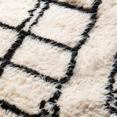 Abstract ivory wool Handmade rug design Moroccan carpet Black and white genuine wool shag rug - Authentic Moroccan