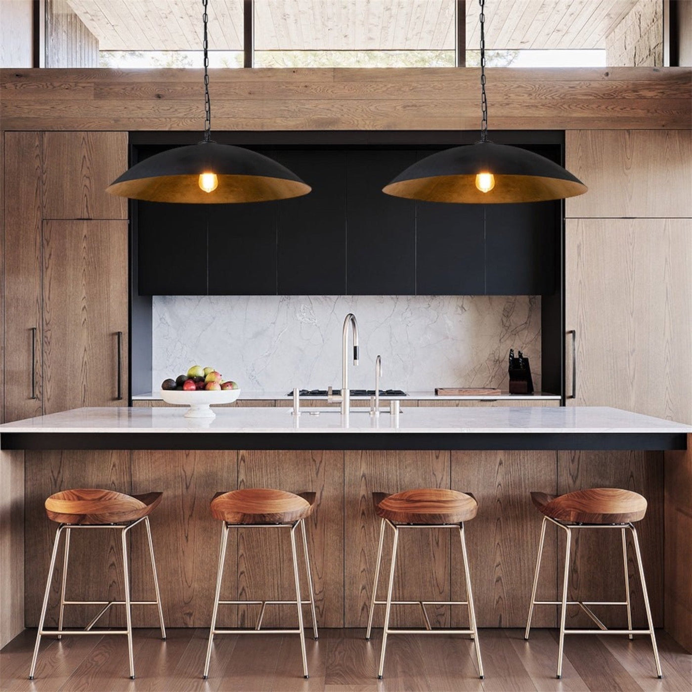 Black Dome Brass Light Fixture 