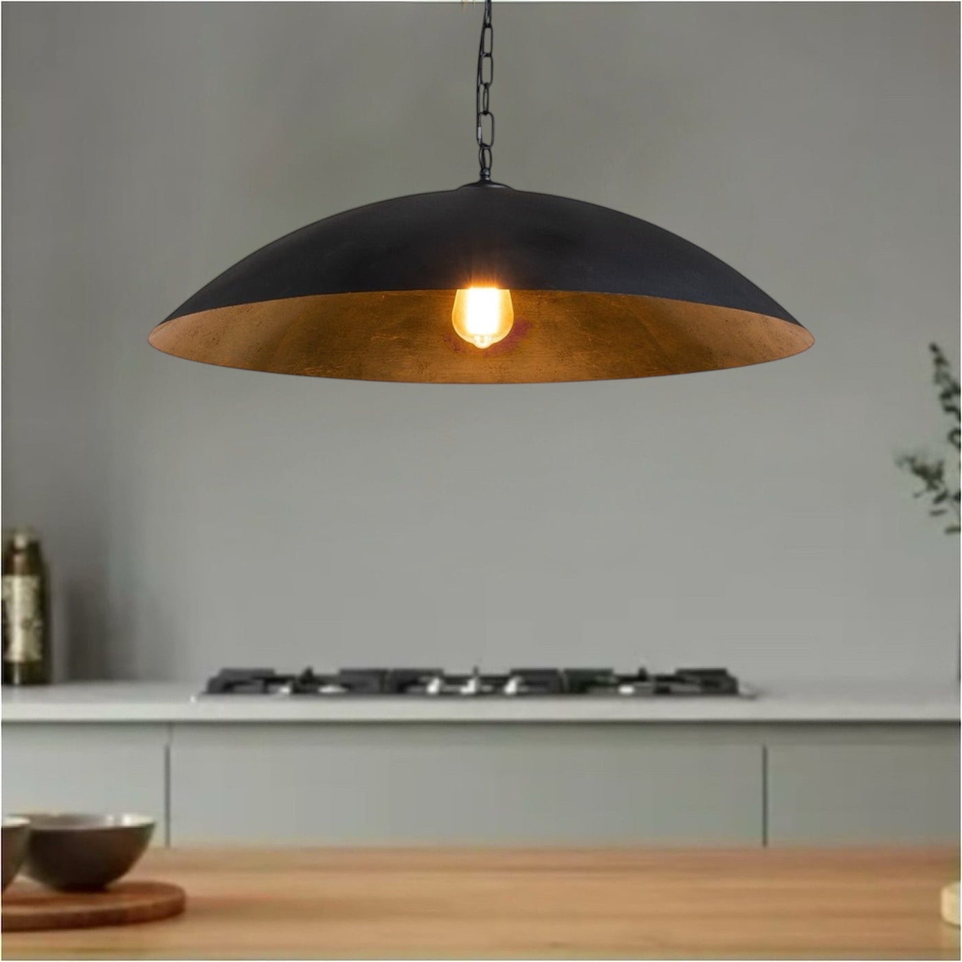 Black Dome Brass Light Fixture 