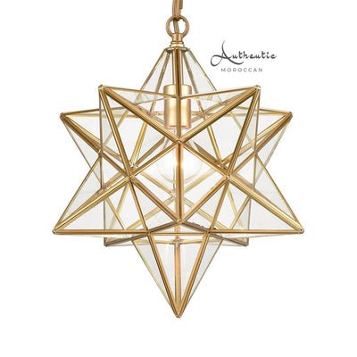 Brass Handcrafted Moravian star ceiling light transparent glass star lamp handmade - Authentic Moroccan