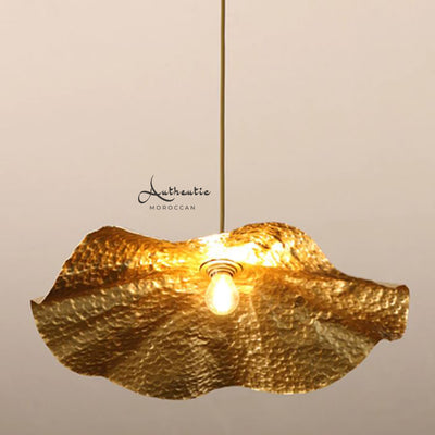 Lotus Leaf Ceiling Light, Gold Hammered Brass