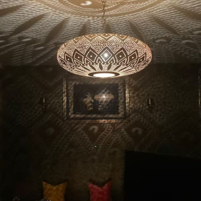 Authentic Moroccan Ceiling pendant light, Pierced Brass Lampshade.