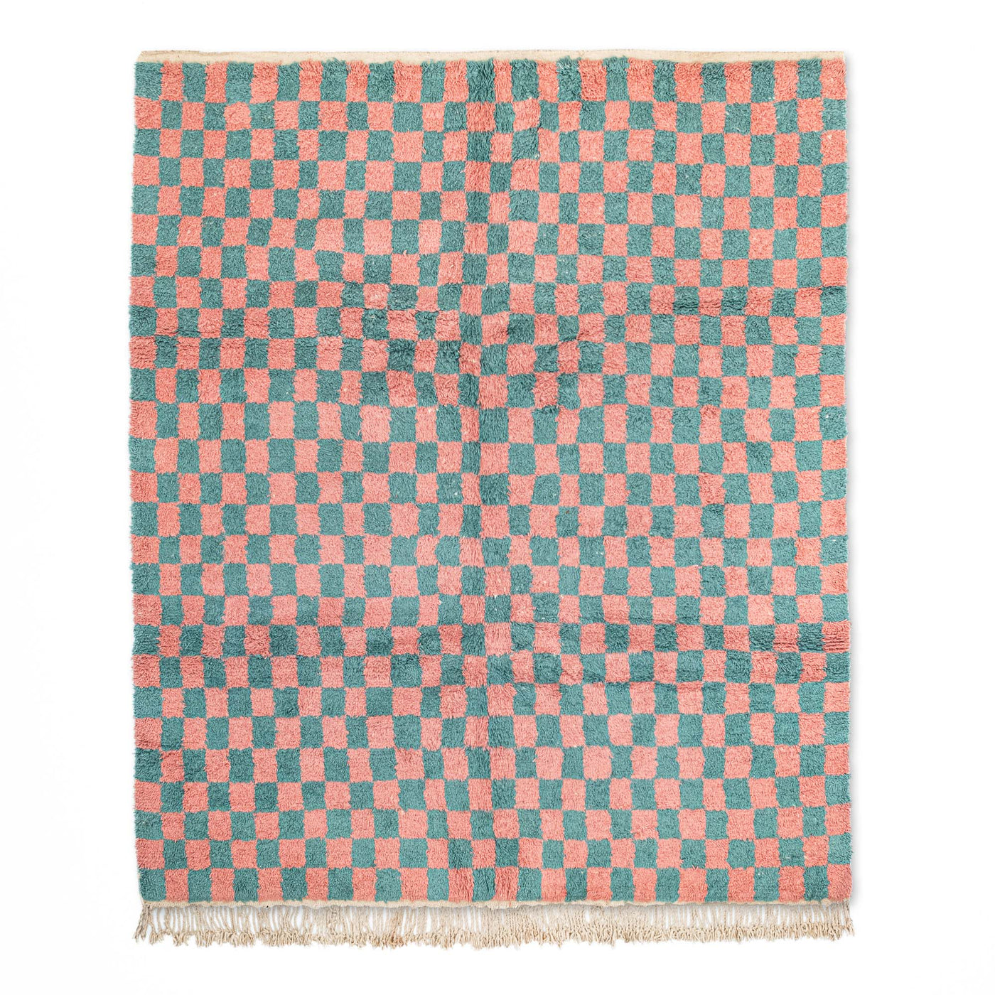 Wool Checkered Rug Checkered Teal & Pink Beni Ourain Wool Rug - All sizes – Authentic ...