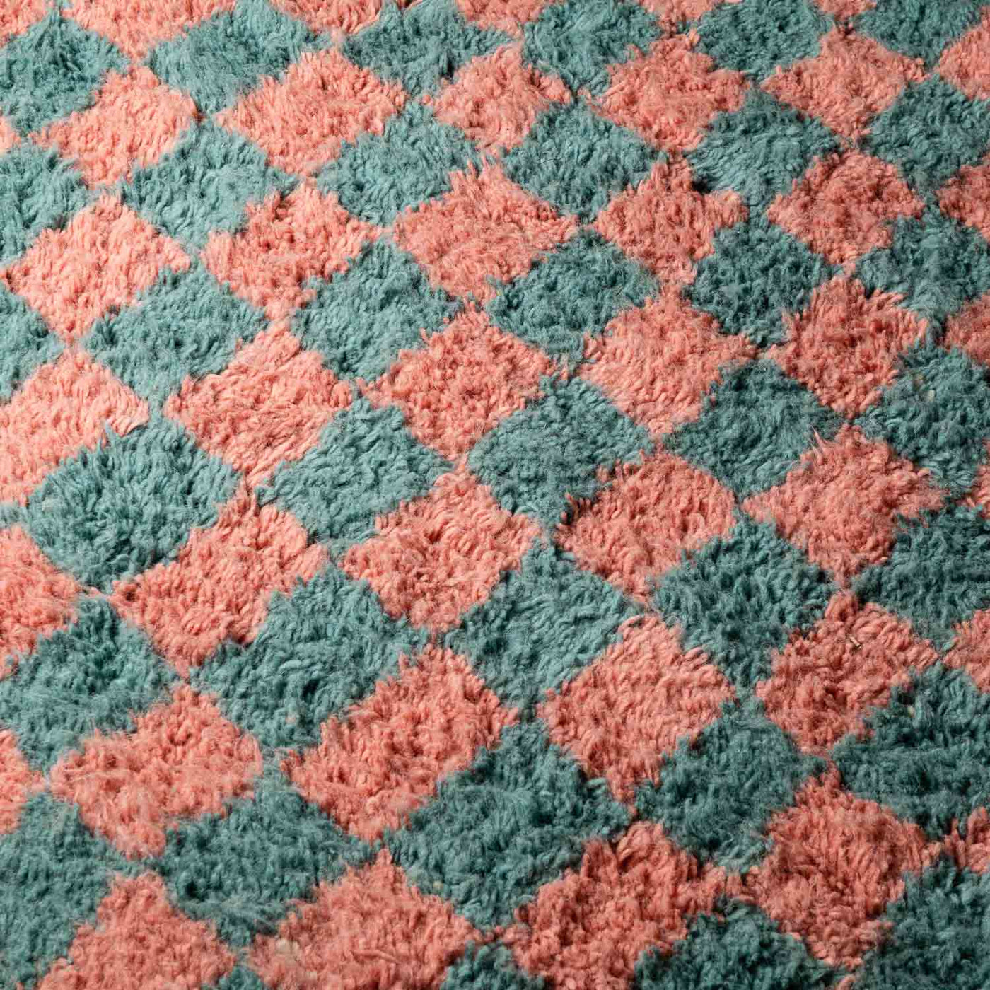 Checkered Rug Teal and Pink Wool Beni Ourain Moroccan Rug pastel colours - Authentic Moroccan