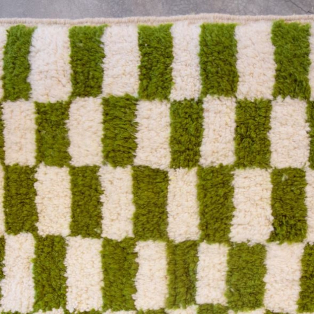 Checkered Light Green & White Beni Ourain Wool Rug - All sizes ...