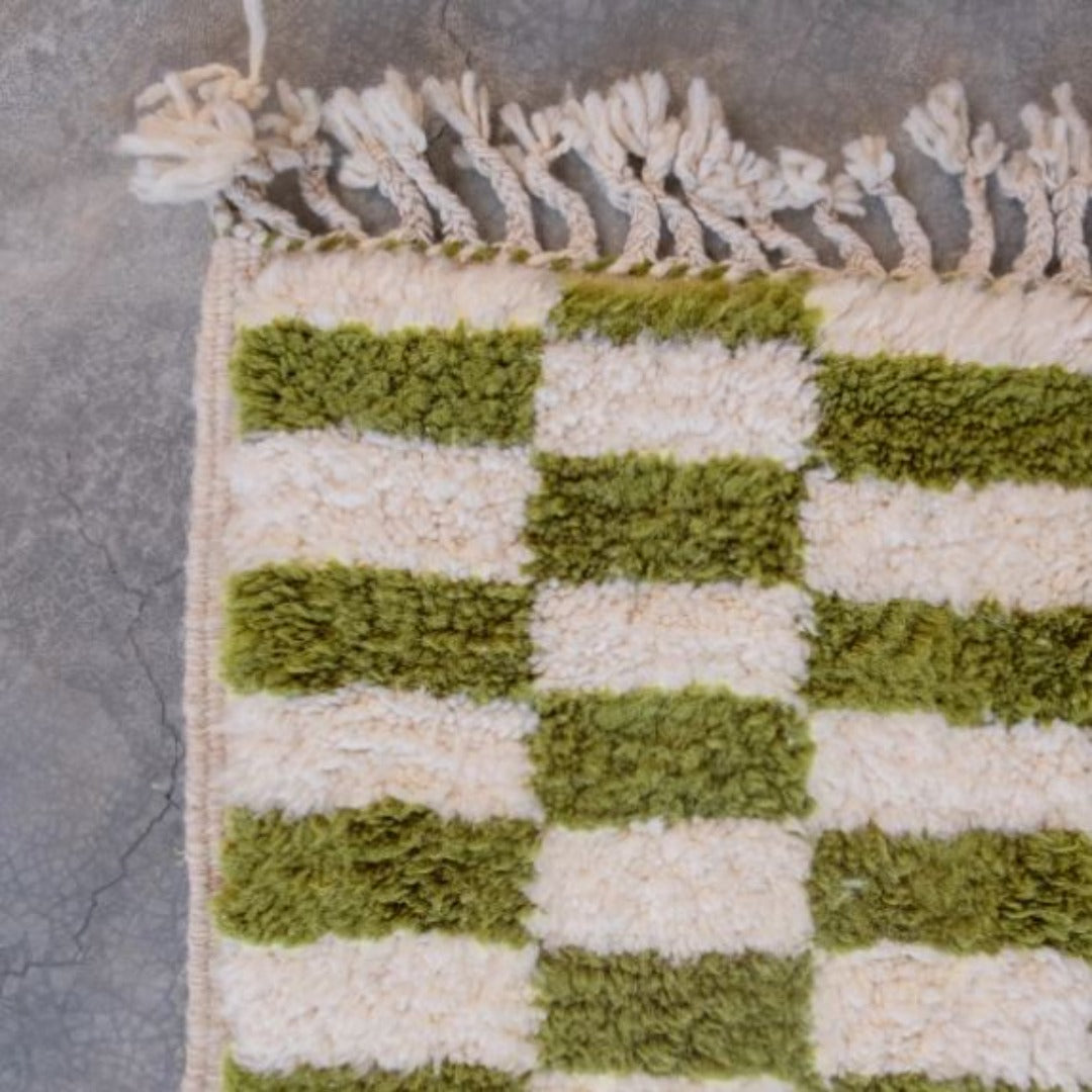Wool Checkered Rug Checkered Light Green & White Beni Ourain Wool Rug - All sizes ...