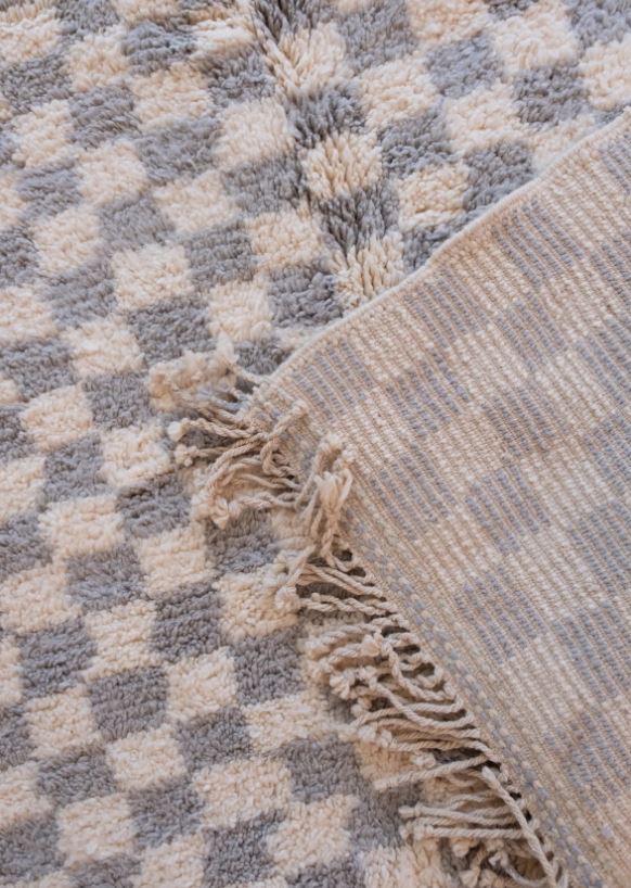 Wool Check Rug Genuine Checkered Grey & White Beni Ourain Wool Rug - All sizes ...