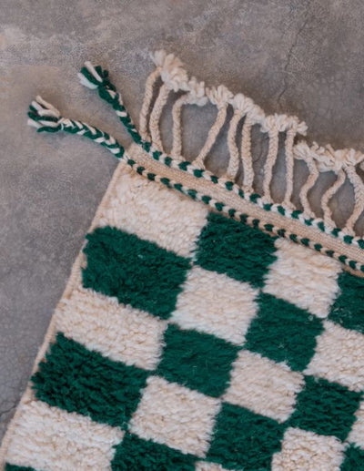 Checkered Wool Rug - Green & White