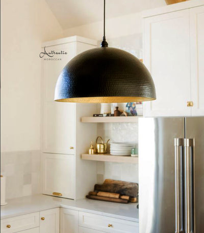 Black Brass Dome With Gold inner Handmade Silver Dome Ceiling Fixture in kitchen - Authentic Moroccan