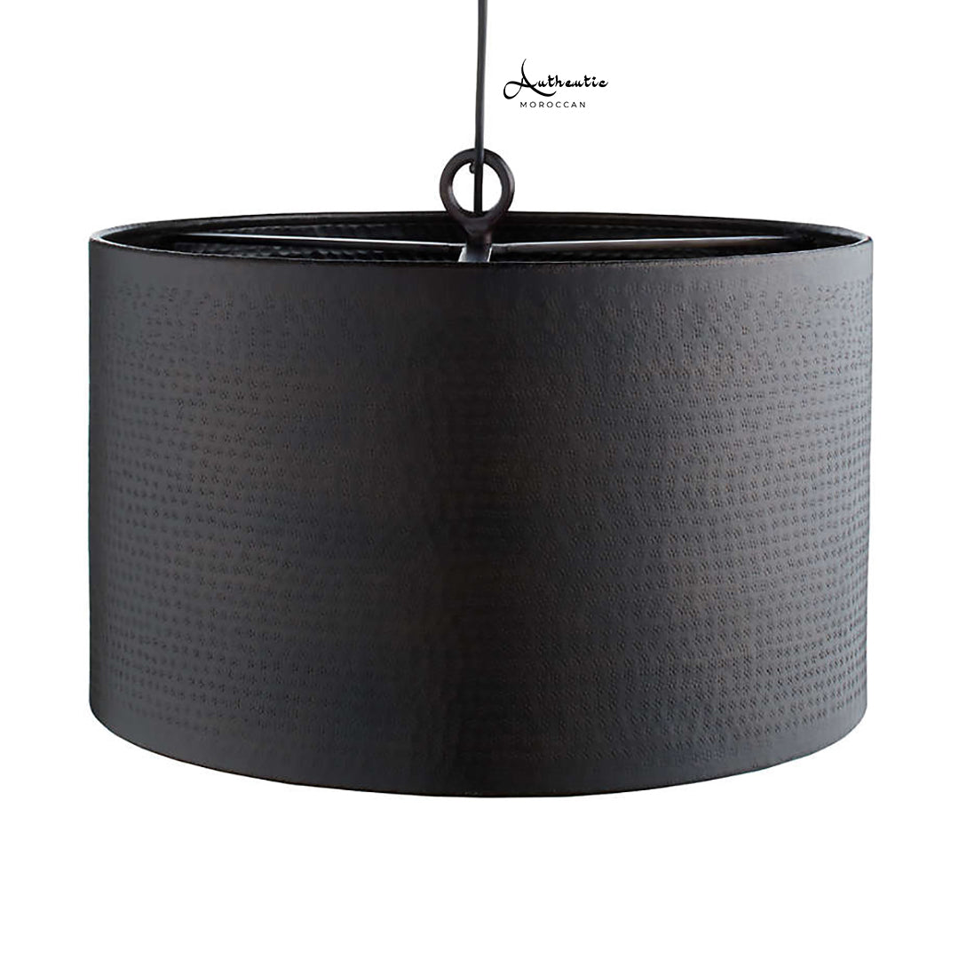 Black Hammered Drum Brass ceiling lamp, rodan Industrial rustic Light - Authentic Moroccan