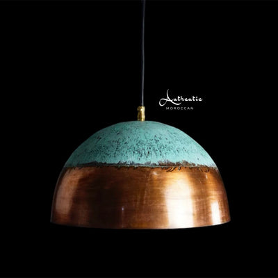 Oxidised Half Copper Dome Ceiling Light, Green Patina, Antique oxidised copper dome design - Authentic Moroccan