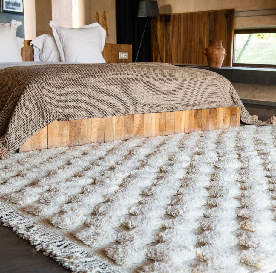 Minimalist ivory wool Handmade rug Moroccan carpet white genuine wool simple shag rug - authentic moroccan