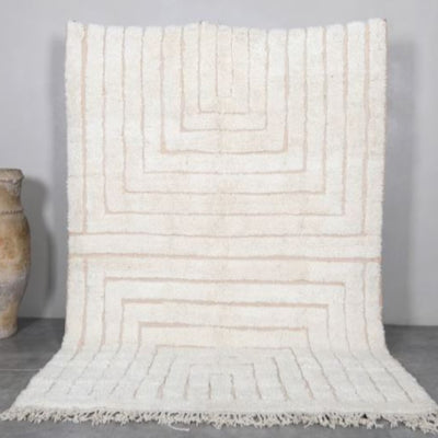 genuine beni ouarain handmade abstract minimal wool Moroccan rug berber neutral minimalist ivory white carpet - Authentic Moroccan