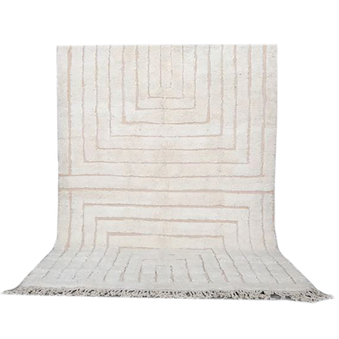 genuine beni ouarain handmade abstract minimal wool Moroccan rug berber neutral minimalist ivory white carpet - Authentic Moroccan