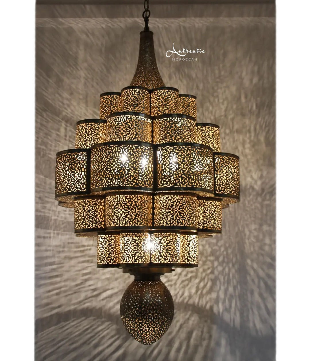 Moroccan Brass Chandelier Handmade Ceiling Light design Arabic filigree - Authentic Moroccan
