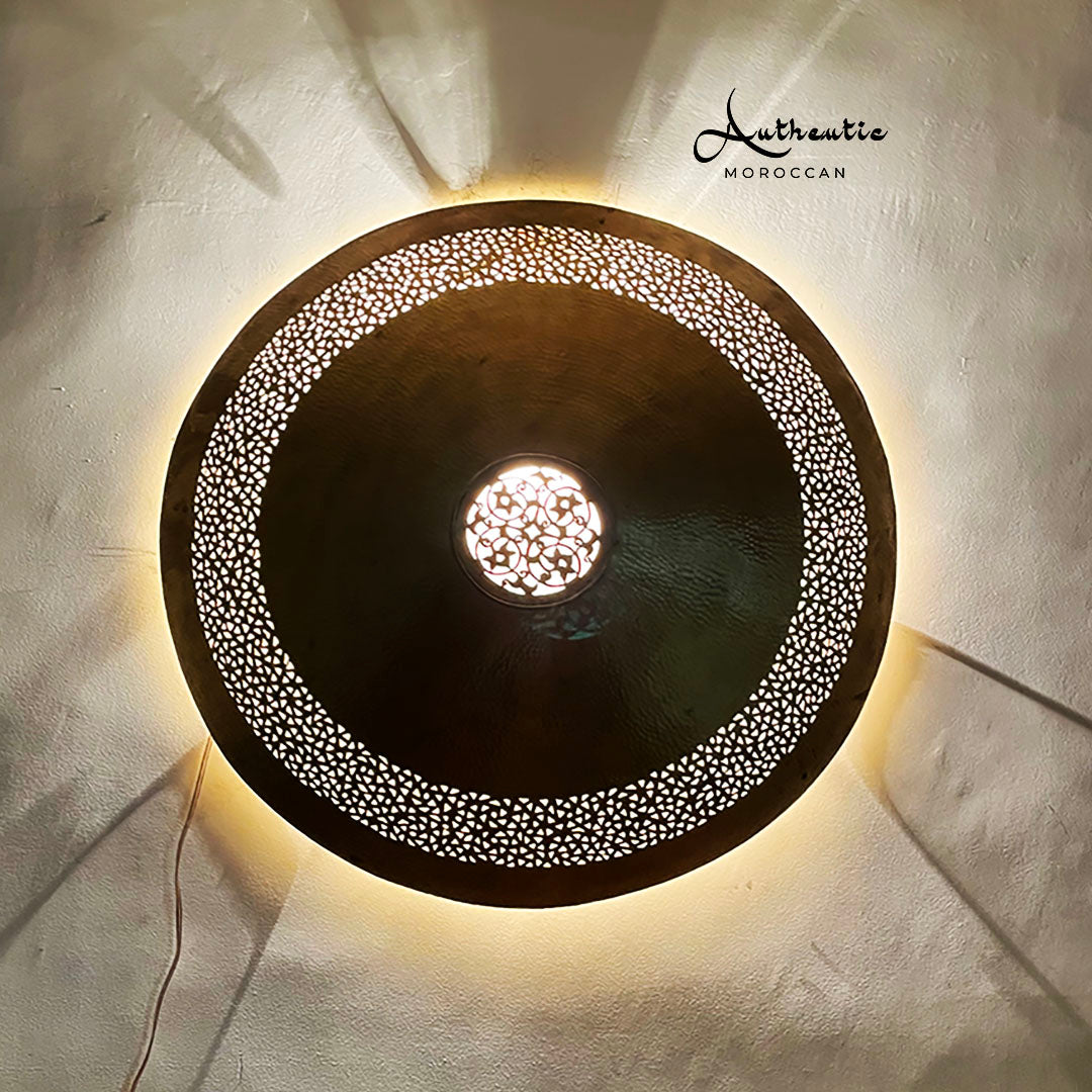 Moroccan Flush Mount Round Wall Light Brass Handmade Circle Design - Authentic Moroccan