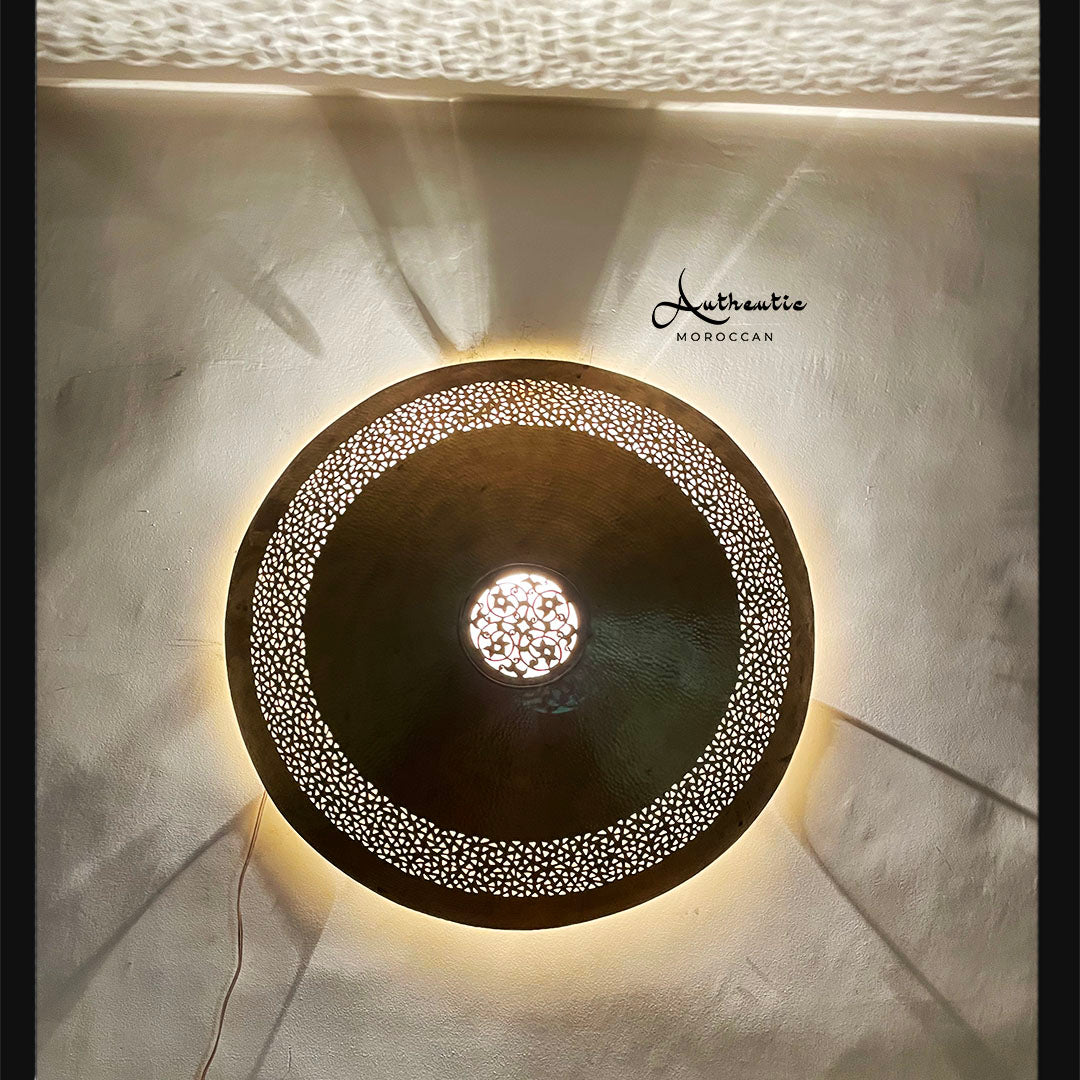 Moroccan Flush Mount Round Wall Light Brass Handmade Circle Design - Authentic Moroccan