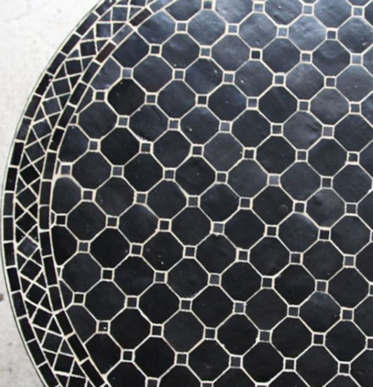 Moroccan Mosaic Table for Garden, Outdoor round table with handcrafted black tiles rustic design - Authentic Moroccan