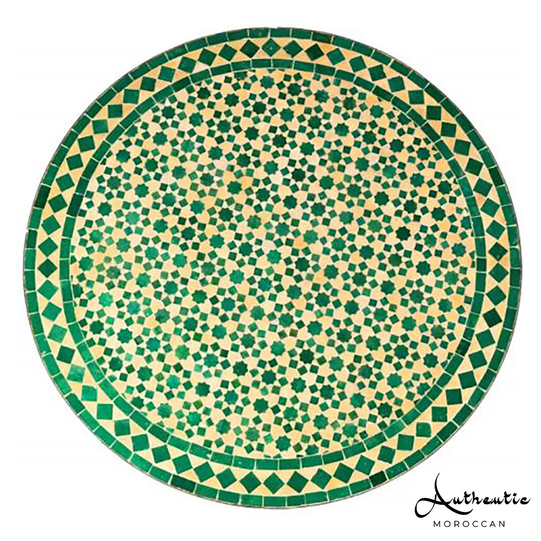 Moroccan Mosaic Table Garden Outdoor round table tiles handmade rustic green emerald design - Authentic Moroccan