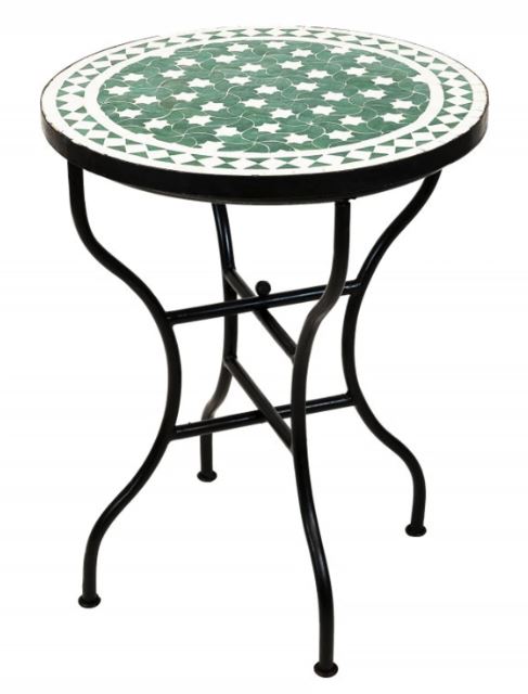 Moroccan Mosaic Table Garden Outdoor round table tiles handmade green and white design - Authentic Moroccan