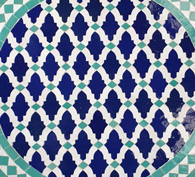Moroccan Zellige Mosaic Table Garden Outdoor round table tiles handmade blue and green traditional design - Authentic Moroccan