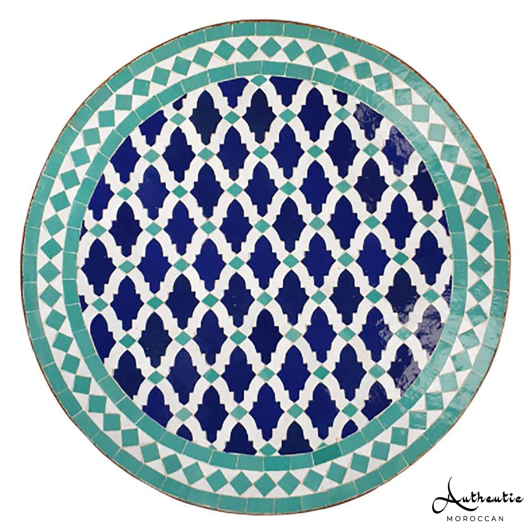 Moroccan Zellige Mosaic Table Garden Outdoor round table tiles handmade blue and green traditional design - Authentic Moroccan
