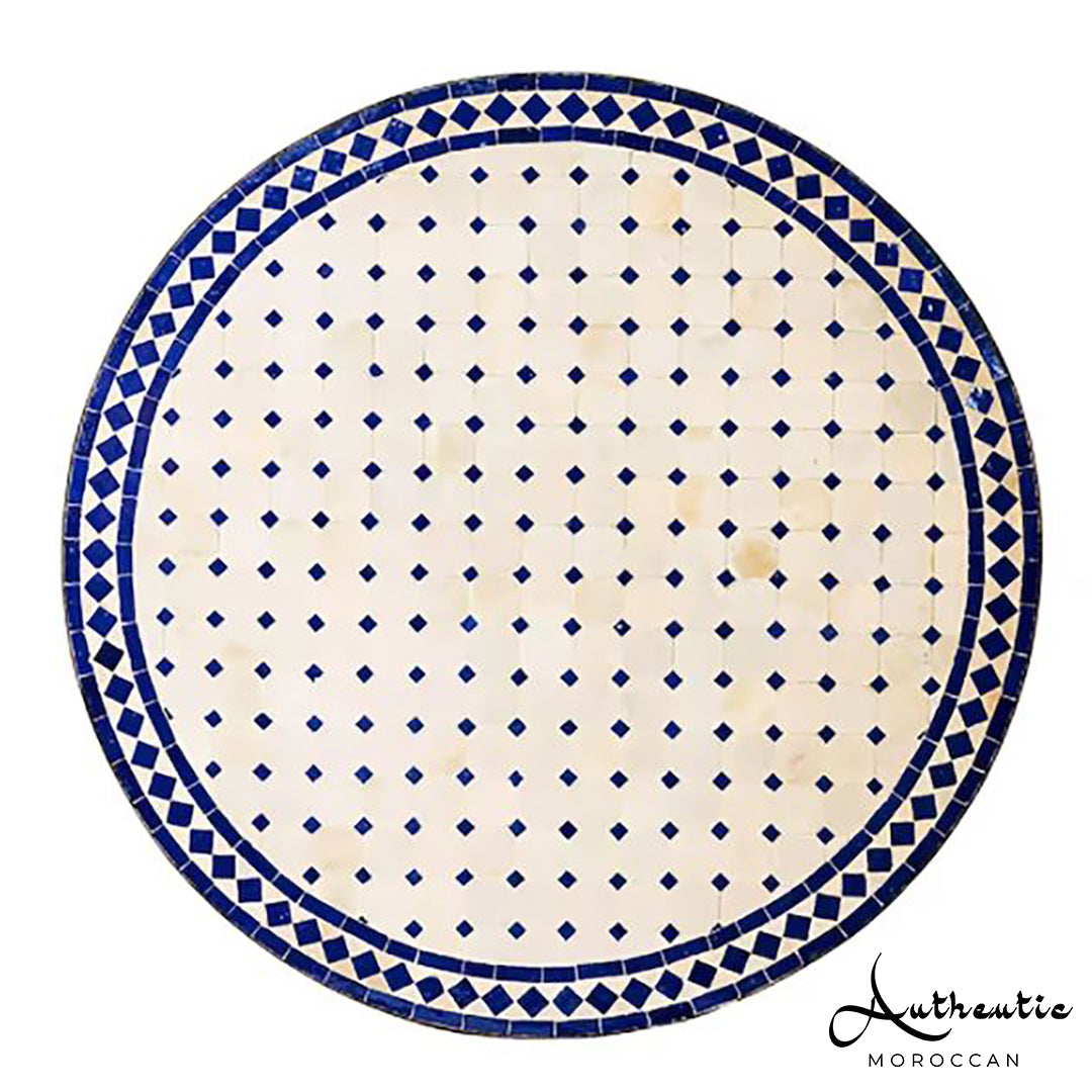 Moroccan Mosaic Table for Garden, Outdoor round table with handcrafted blue tiles rustic design - Authentic Moroccan