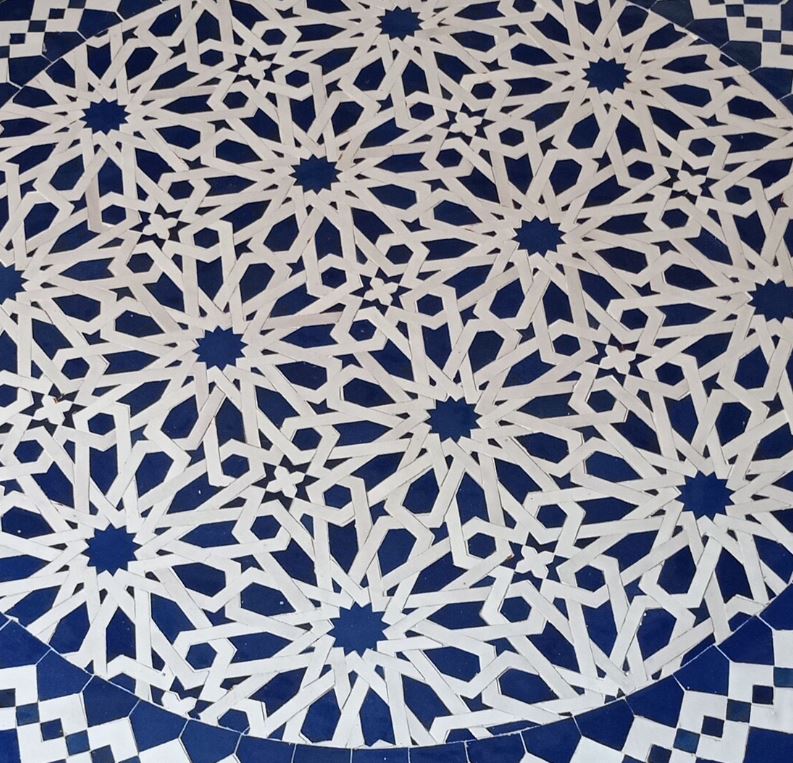 Moroccan Zellige Mosaic Table Garden Outdoor round table tiles handmade blue and white traditional design - Authentic Moroccan