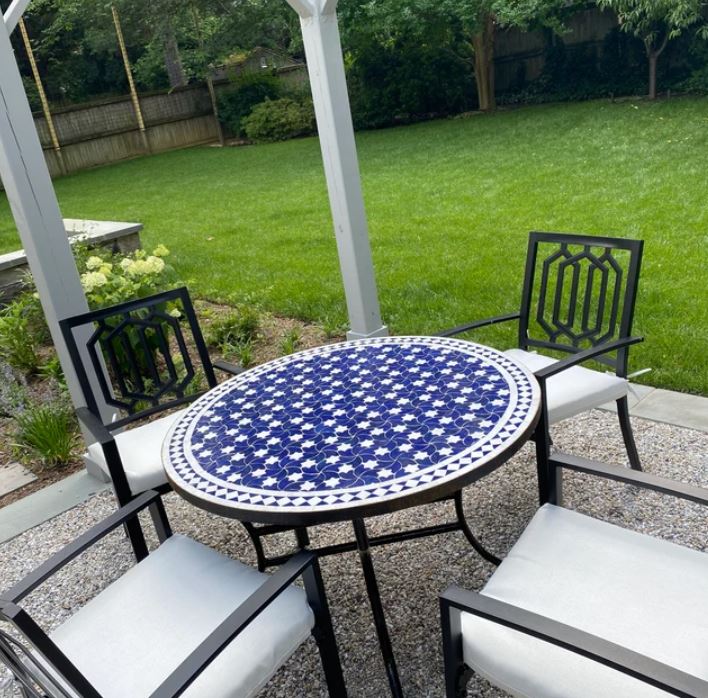 Moroccan Zellige Mosaic Table Garden Outdoor round table tiles handmade blue and white design - Authentic Moroccan