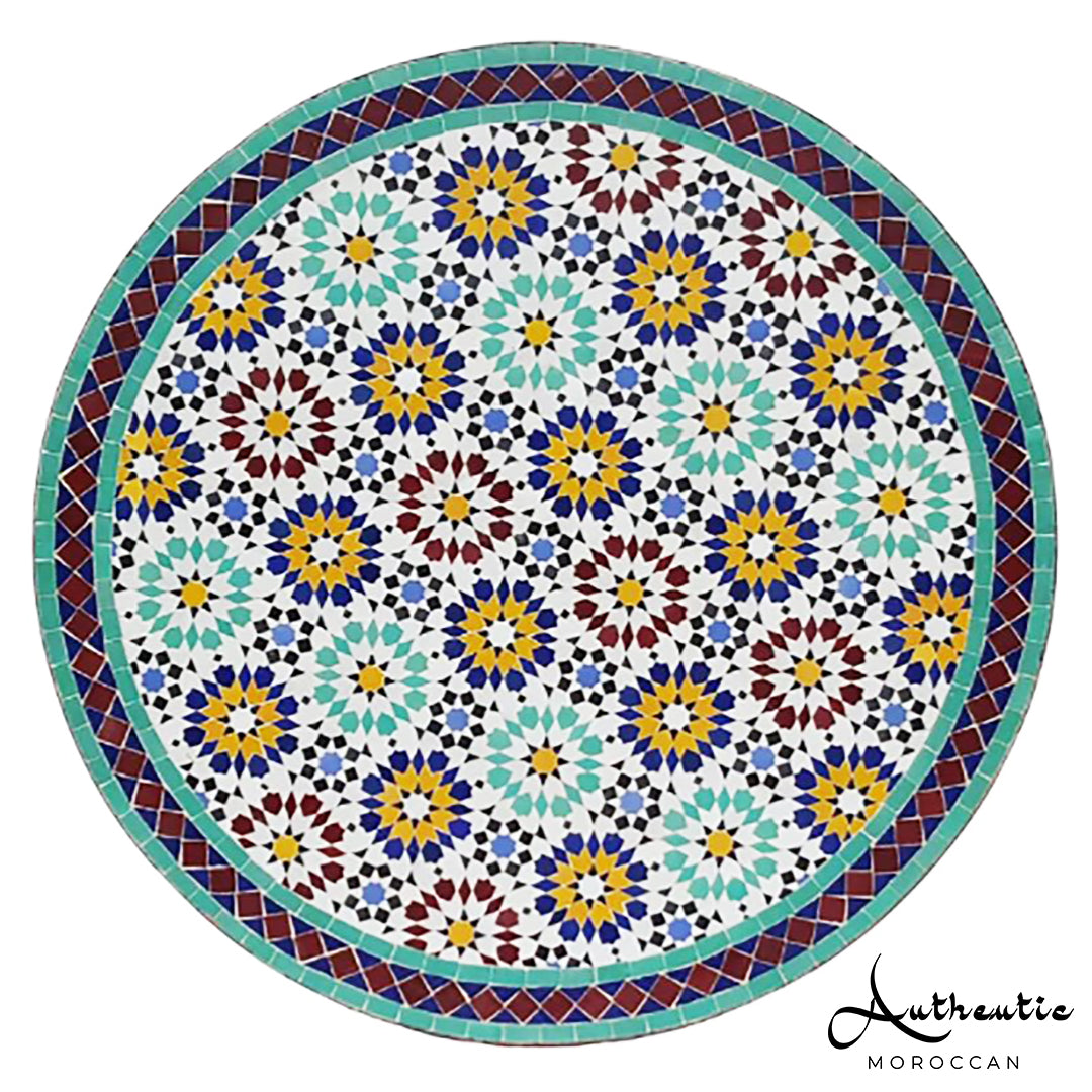 Moroccan Zellige Mosaic Table Garden Outdoor round table tiles handmade multicolour traditional design - Authentic Moroccan