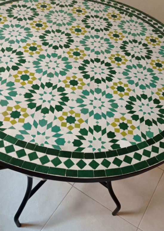 Moroccan Zellige Mosaic Table Garden Outdoor round table tiles handmade blue green traditional design - Authentic Moroccan