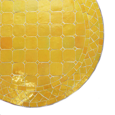 Moroccan Mosaic Table Garden Outdoor round table tiles handmade rustic mustard yellow zellige design - Authentic Moroccan