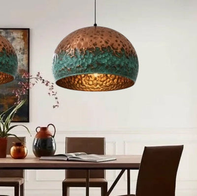 Oxidized Brass Copper Dome Light Fixture  - pendant lights, ceiling light, light fixtures, orange lamp, dome pendant light, drum kitchen island, home decor modern, unique pendant light, handmade lamp, vintage hanging lamp
