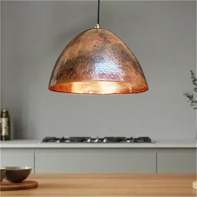 Oxidized Hammered Copper Dome Light Fixture - Ref.2751