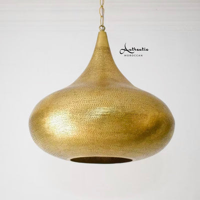 Pierced Gold Brass Indian design Ceiling Light - Authentic Moroccan