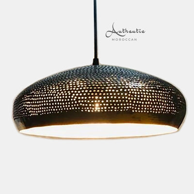 Pierced Black Brass Dome ceiling lamp handmade design lighting fixture - Authentic Moroccan