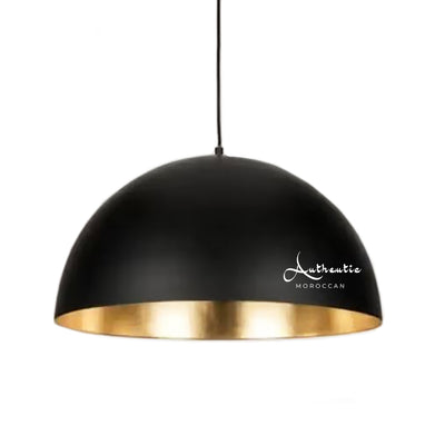 Black Dome Ceiling lamp with gold inner Fixture  - Authentic Moroccan