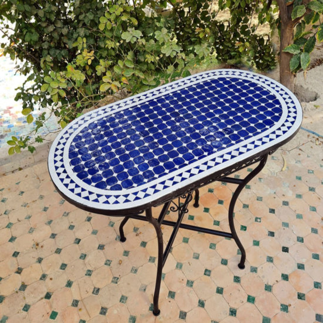 customizable oval mosaic table crafts mosaic table blue and white table dining - Authentic Moroccan