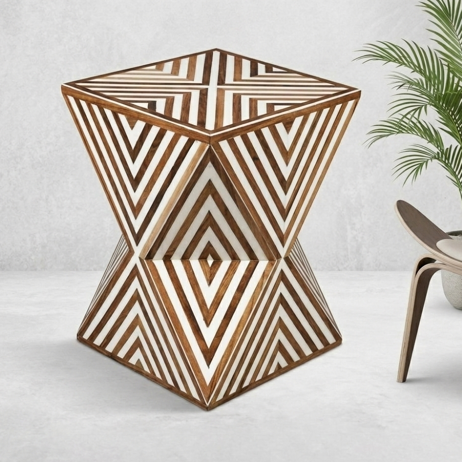 Trigometric Tableware Walnut Triangular Table, White – Authentic Moroccan Ltd