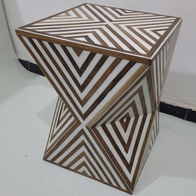 Walnut Triangular Table, White