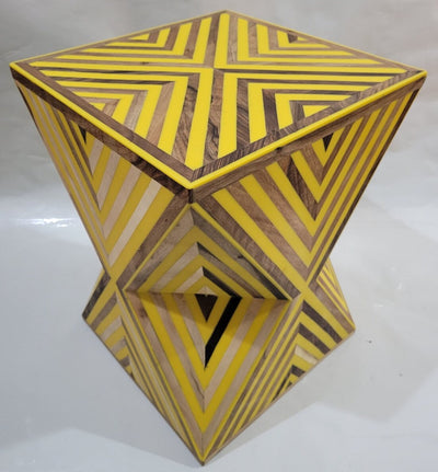 Walnut Triangular Table, Yellow