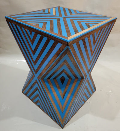 Walnut Triangular Table, Blue
