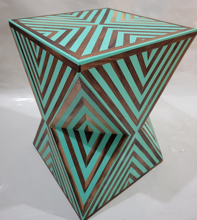 Walnut Triangular Table, Mint Green