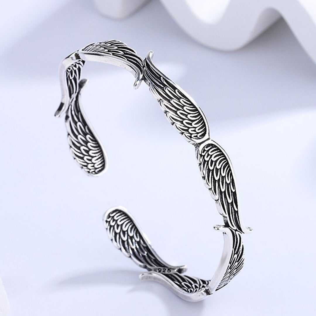 Silver-Cuff-For-Men-Bangle-for-Him-Chunky-viking-angel-wings-Boho-bracelet-Authentic-Moroccan