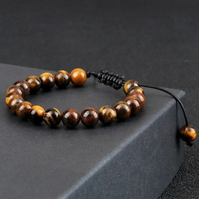 Men and Women’s Natural Tiger Eye Stone Bracelet, 6mm Round Beads, Braided String Bracelets & Bangles, Handmade Adjustable Yoga Wrist Jewelry