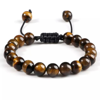 Men and Women’s Natural Tiger Eye Stone Bracelet, 6mm Round Beads, Braided String Bracelets & Bangles, Handmade Adjustable Yoga Wrist Jewelry