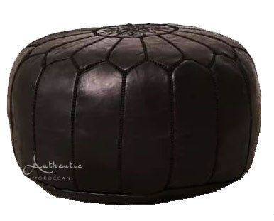 Moroccan Leather Pouffe, Full Black