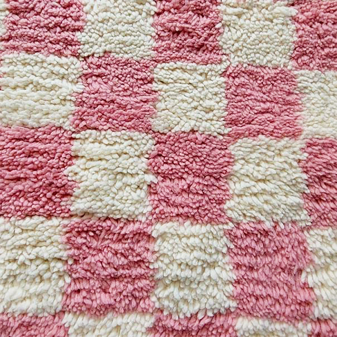   Checkered Rug Pink and Cream White-Colour Wool Beni Ourain Moroccan Rug1-Authentic Moroccan
